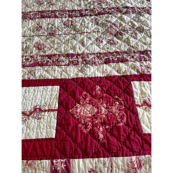 Vintage ARMOIRE KING HANDCRAFTED QUILT SOLID CREAM ST. REMY RIBBONS - Picture 6 of 14